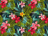 Tropical Cotton Print Fabric on a Black Background